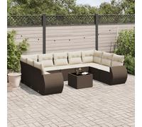 vidaXL Set Divani da Giardino 10pz con Cuscini in Polyrattan Marrone