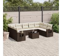 vidaXL Set Divani da Giardino 10pz con Cuscini in Polyrattan Marrone
