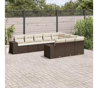 vidaXL Set Divani da Giardino 10pz con Cuscini in Polyrattan Marrone