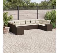 vidaXL Set Divani da Giardino 10pz con Cuscini in Polyrattan Marrone