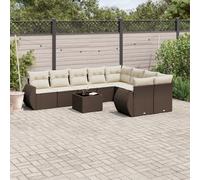vidaXL Set Divani da Giardino 10pz con Cuscini in Polyrattan Marrone