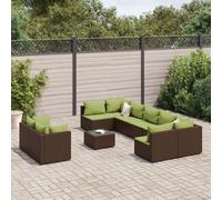 vidaXL Set Divani da Giardino 10pz con Cuscini in Polyrattan Marrone