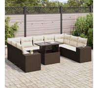 vidaXL Set Divani da Giardino 10pz con Cuscini in Polyrattan Marrone