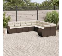 vidaXL Set Divani da Giardino 10pz con Cuscini in Polyrattan Marrone