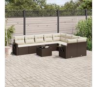 vidaXL Set Divani da Giardino 10pz con Cuscini in Polyrattan Marrone