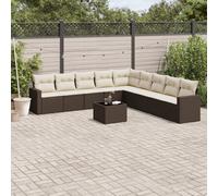 vidaXL Set Divani da Giardino 10pz con Cuscini in Polyrattan Marrone