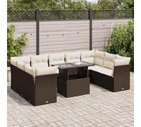 vidaXL Set Divani da Giardino 10pz con Cuscini in Polyrattan Marrone