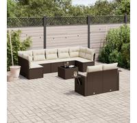 vidaXL Set Divani da Giardino 10pz con Cuscini in Polyrattan Marrone