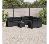 vidaXL Set Divani da Giardino 10pz con Cuscini in Polyrattan Nero