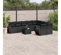 vidaXL Set Divani da Giardino 10pz con Cuscini in Polyrattan Nero