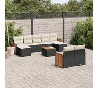 vidaXL Set Divani da Giardino 10pz con Cuscini in Polyrattan Nero