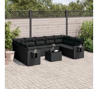 vidaXL Set Divani da Giardino 10pz con Cuscini in Polyrattan Nero