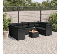 vidaXL Set Divani da Giardino 10pz con Cuscini in Polyrattan Nero