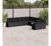 vidaXL Set Divani da Giardino 10pz con Cuscini in Polyrattan Nero