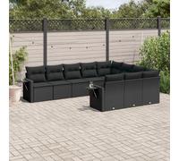 vidaXL Set Divani da Giardino 10pz con Cuscini in Polyrattan Nero