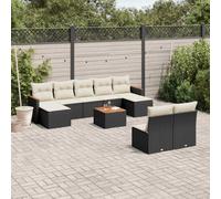 vidaXL Set Divani da Giardino 10pz con Cuscini in Polyrattan Nero