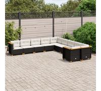 vidaXL Set Divani da Giardino 10pz con Cuscini in Polyrattan Nero