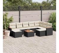 vidaXL Set Divani da Giardino 10pz con Cuscini in Polyrattan Nero
