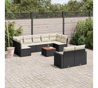 vidaXL Set Divani da Giardino 10pz con Cuscini in Polyrattan Nero