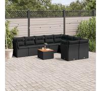 vidaXL Set Divani da Giardino 10pz con Cuscini in Polyrattan Nero