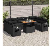 vidaXL Set Divani da Giardino 10pz con Cuscini in Polyrattan Nero