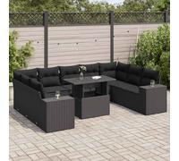 vidaXL Set Divani da Giardino 10pz con Cuscini in Polyrattan Nero
