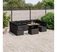 vidaXL Set Divani da Giardino 10pz con Cuscini in Polyrattan Nero