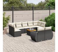 vidaXL Set Divani da Giardino 10pz con Cuscini in Polyrattan Nero