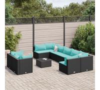 vidaXL Set Divani da Giardino 10pz con Cuscini in Polyrattan Nero