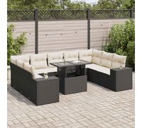 vidaXL Set Divani da Giardino 10pz con Cuscini in Polyrattan Nero