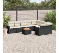 vidaXL Set Divani da Giardino 10pz con Cuscini in Polyrattan Nero