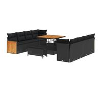 vidaXL Set Divani da Giardino 11 Pezzi con Cuscini Nero Polyrattan Acacia Ideale per Patii e Giardini Stile Moderno Sedi Esterno Imbottite Mobili 4 Posti Eleganti