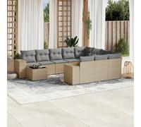 vidaXL Set Divani da Giardino 11 pz con Cuscini Beige in Polyrattan