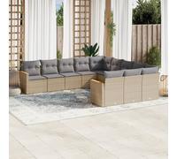 vidaXL Set Divani da Giardino 11 pz con Cuscini Beige in Polyrattan