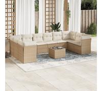 vidaXL Set Divani da Giardino 11 pz con Cuscini Beige in Polyrattan