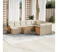 vidaXL Set Divani da Giardino 11 pz con Cuscini Beige in Polyrattan