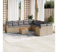 vidaXL Set Divani da Giardino 11 pz con Cuscini Beige in Polyrattan