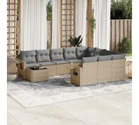 vidaXL Set Divani da Giardino 11 pz con Cuscini Beige in Polyrattan