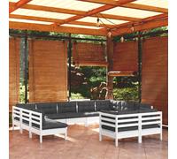 vidaXL Set Divani da Giardino 11 pz con Cuscini Bianchi Legno di Pino