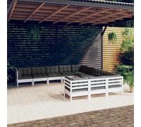 vidaXL Set Divani da Giardino 11 pz con Cuscini Bianchi Legno di Pino