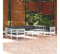 vidaXL Set Divani da Giardino 11 pz con Cuscini Bianchi Legno di Pino