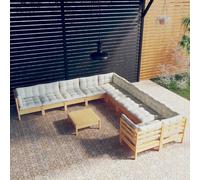 vidaXL Set Divani da Giardino 11 pz con Cuscini Crema Massello di Pino
