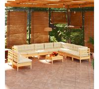 vidaXL Set Divani da Giardino 11 pz con Cuscini Crema Massello di Pino