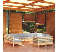 vidaXL Set Divani da Giardino 11 pz con Cuscini Grigi Massello di Pino