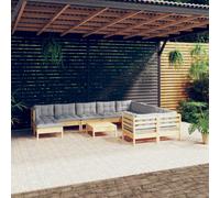 vidaXL Set Divani da Giardino 11 pz con Cuscini Grigi Massello di Pino