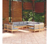vidaXL Set Divani da Giardino 11 pz con Cuscini Grigi Massello di Pino