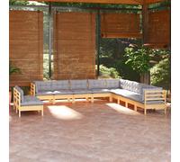 vidaXL Set Divani da Giardino 11 pz con Cuscini Grigi Massello di Pino