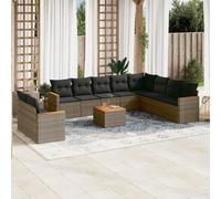 vidaXL Set Divani da Giardino 11 pz con Cuscini in Polyrattan Grigio