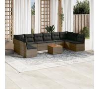 vidaXL Set Divani da Giardino 11 pz con Cuscini in Polyrattan Grigio