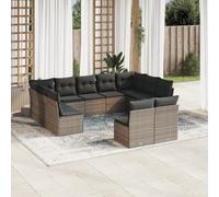 vidaXL Set Divani da Giardino 11 pz con Cuscini in Polyrattan Grigio